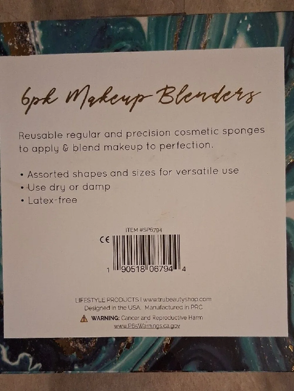 Lifestyle Products Trubeauty Blue And Teal Makeup Blenders Sponge Set Of 6 NIB